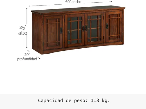 Miniatura 4 de Leick Home 82360 Soporte de TV de madera maciza Mission Oak de cuatro puertas para televisores de 65" Consola universal de TV para sala de estar