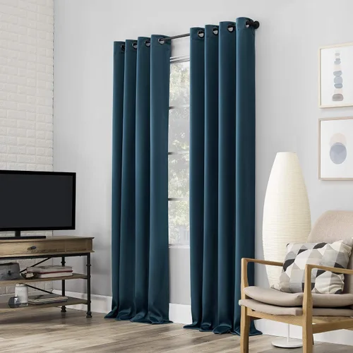 Sun Zero Nordic Juego de 2 paneles de cortinas 100 % opacas con ojales, calidad de teatro, 52 x 96 pulgadas, verde azulado