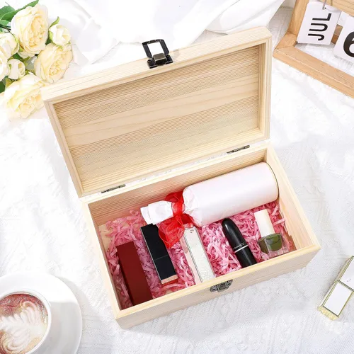 Miniatura 5 de WSICSE Caja de madera sin pintar con tapa con bisagras, grande de 9.2 x 5.5 x 3.9 pulgadas para manualidades, almacenamiento de joyas, caja