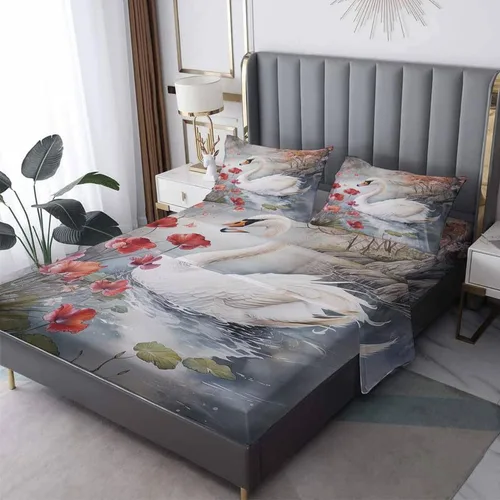 Miniatura 11 de Swan Sheets - Juego de sábanas de tamaño individual, sábanas de microfibra suave y bolsillo profundo, sábanas y fundas de almohada estampadas sin