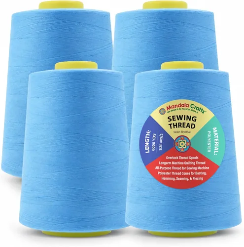 Miniatura 72 de Mandala Crafts 4 Pack of Serger Threads Cones Spools - 20S/2 24000 Yards Polyester Baby Blue Threads for Sergers Machine and Overlock Quilting