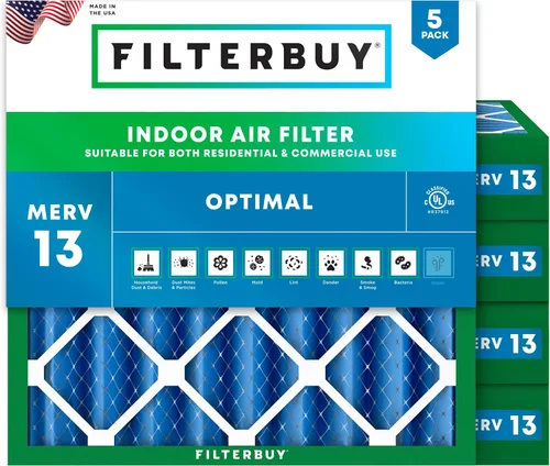 Miniatura 17 de Filterbuy Filtro de aire de 8 x 14 x 1 pulgadas MERV 13 de defensa óptima (paquete de 5), filtros de aire de repuesto plisados HVAC para calderas