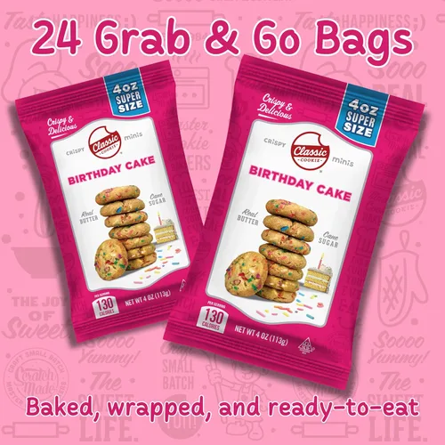 Miniatura 4 de Classic Cookie, Mini galletas crujientes, pastel de cumpleaños, bolsas de 4 onzas, 24 bolsas