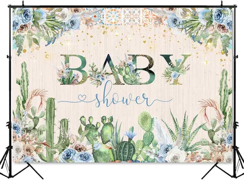 Miniatura 2 de Mocsicka Telón de fondo bohemio para fiesta de baby shower de cactus, baby shower, decoración de fiesta de tacos mexicanos, fondo de bebé, pancarta