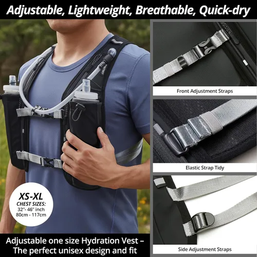 Miniatura 5 de Running Hydration Vest for Women and Men. Reflective, 8 Pocket, Quick Dry, Water-Resistant, Breathable, Adjustable Backpack for Runs, Hiking