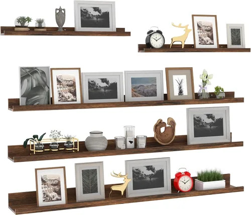 Miniatura 13 de Giftgarden Juego de 5 estantes flotantes de 24 pulgadas montados en la pared, estantes de pared de madera negra para baño, dormitorio, cocina, sala