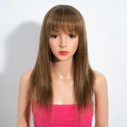 Miniatura 13 de Rebecca Fashion Pelucas lacias de 14 pulgadas con flequillo, pelucas de cabello humano para mujeres negras, sin encaje frontal, pelucas de cabello
