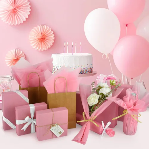 Miniatura 6 de CHRORINE 60 hojas de papel de seda rosa a granel para envolver regalos, papel de seda para manualidades artísticas de bricolaje, decoración
