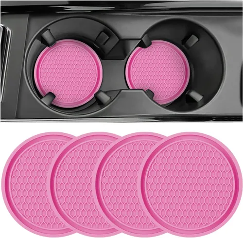 Portavasos para automóvil, paquete de 4 portavasos insertables antideslizantes, tapete universal duradero para tazas de auto, almohadilla de Rosado