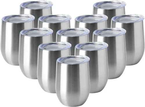 Miniatura 26 de HASLE OUTFITTERS Vaso de vino de 12 onzas con tapa, copas de vino sin tallo, tazas de viaje al vacío de doble pared, taza de café de acero Acero