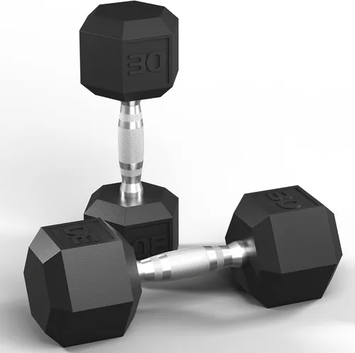 Miniatura 9 de GRETERST Juego de mancuernas hexagonales con revestimiento de goma, para ejercicio y acondicionamiento físico para gimnasio en casa, equipo de Negro