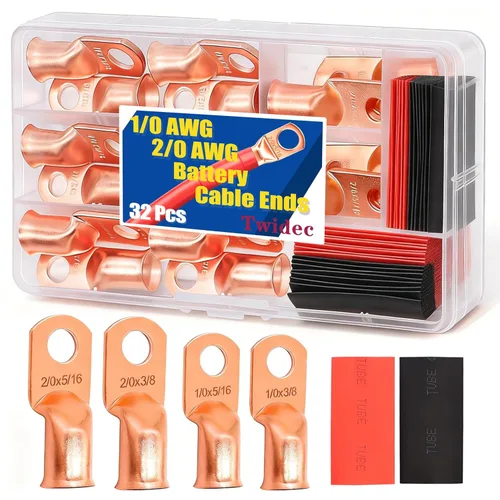 Miniatura 14 de Twidec /130 terminales de cable de cobre AWG 2 4 6 8 10 12 14 16 terminales de cable de batería, conectores de terminales de anillo, terminales