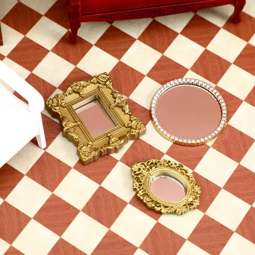 Miniatura 7 de Totority Mini accesorios clásicos para tallado de espejo para casa de muñecas, modelos de micro escena, pequeños espejos decorativos ornamentados