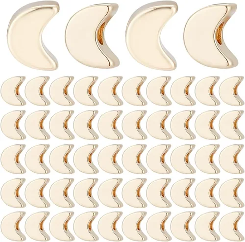 PH PandaHall 60 cuentas espaciadoras de luna doradas, metal dorado de 14 quilates, dije de estrella de latón, cuentas sueltas para manualidades,