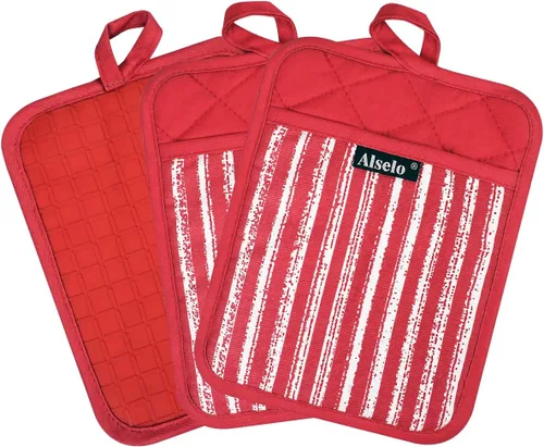 Miniatura 8 de Alselo Juego de 3 agarraderas de silicona resistentes al calor y antideslizantes, almohadillas calientes profesionales para horno con bolsillos