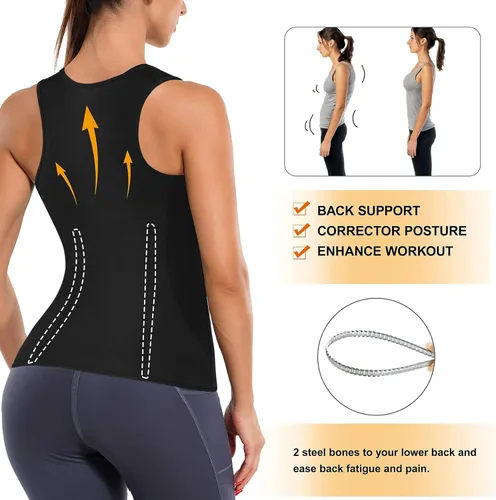 Miniatura 4 de LANCS Traje de sauna para mujer, entrenador de cintura para sudar, chaleco con cremallera, moldeador de cuerpo, corsé adelgazante, camiseta sin