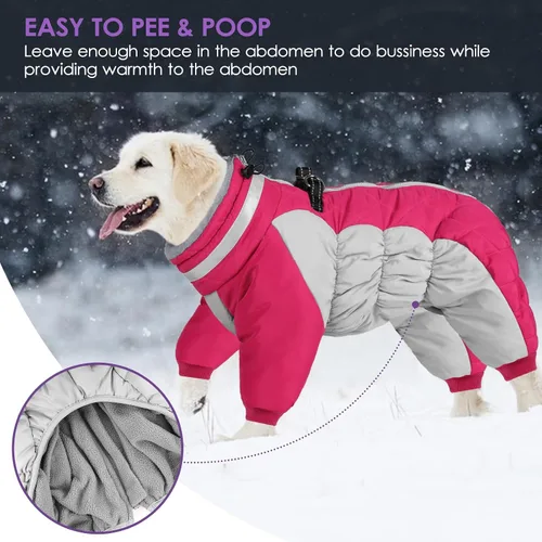 Miniatura 6 de Abrigo de cuerpo completo para perro – Chaqueta cálida de vellón para perros grandes, abrigos de invierno de cuello alto con arnés, traje de nieve