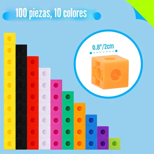 Miniatura 2 de SpriteGru - Juego de 100 cubos de enlace matemático, cubos matemáticos manipulativos que se conectan y cuentan, bloques de construcción