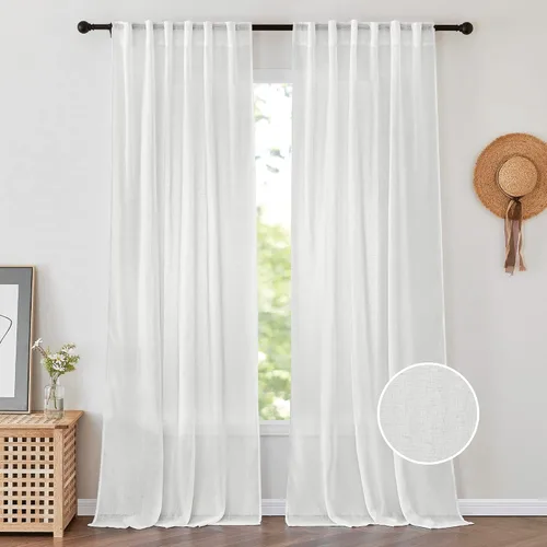 Miniatura 8 de PONY DANCE Cortinas transparentes de 84 pulgadas de largo, filtro de luz de gasa con aspecto de lino semitransparente para decoración del hogar