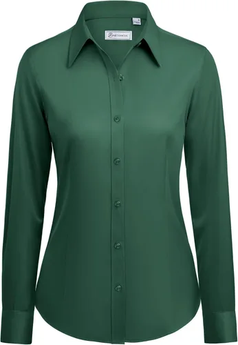 Miniatura 12 de siliteelon Camisas con botones para mujer: camisa de vestir de manga larga sin arrugas, ajuste clásico, con cuello, color sólido, formal