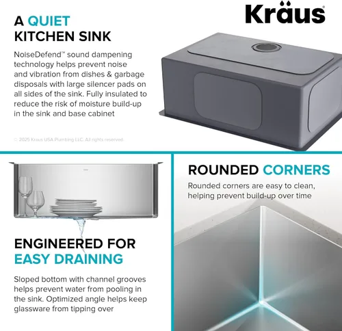 Miniatura 10 de Kraus Standart PRO - Fregadero de cocina empotrado con tazón individual de acero inoxidable, calibre 16, de 26 pulgadas, KHU100-26