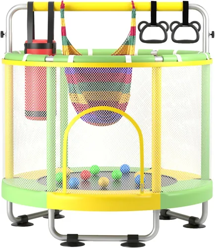 Miniatura 12 de ZCMHAXJ Trampolín de 55 pulgadas para niños con recinto, capacidad de 440 libras, trampolín para niños y exteriores, con barra de gimnasia ajustable