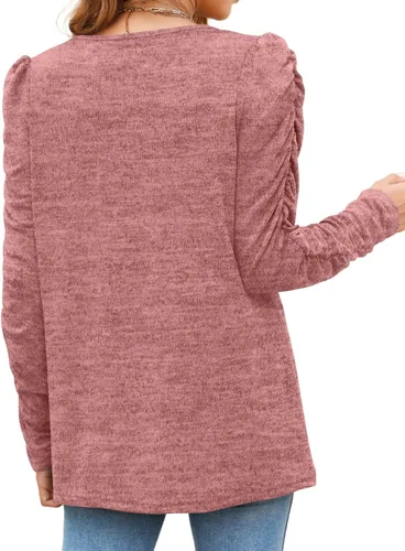 Miniatura 4 de OFEEFAN Camisetas de manga larga para mujer, túnicas ligeras, manga abombada, cuello redondo, ropa de otoño de moda 2023