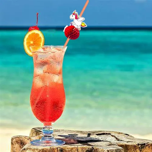 Miniatura 5 de 24 popotes de unicornio 3D con diseño de panal tropical hawaiano con temática de playa, pajitas de frutas tropicales para verano, playa, piscina