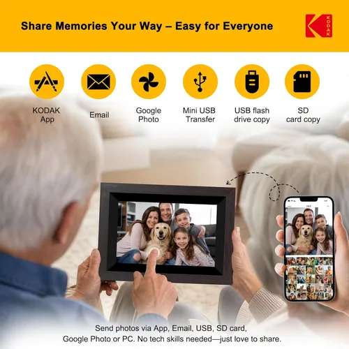 Miniatura 5 de KODAK Marco de fotos digital WiFi de 10.1 pulgadas con almacenamiento de 32 GB, marco de fotos digital inteligente electrónico, pantalla táctil IPS