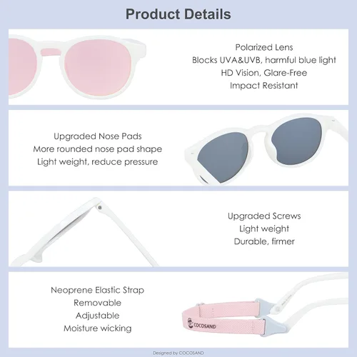 Miniatura 4 de COCOSAND Baby Toddler Sunglasses with Strap Polarized Flexible Round Frame for Newborn Infant Kids Boy Girl Age 0-6 Years Old