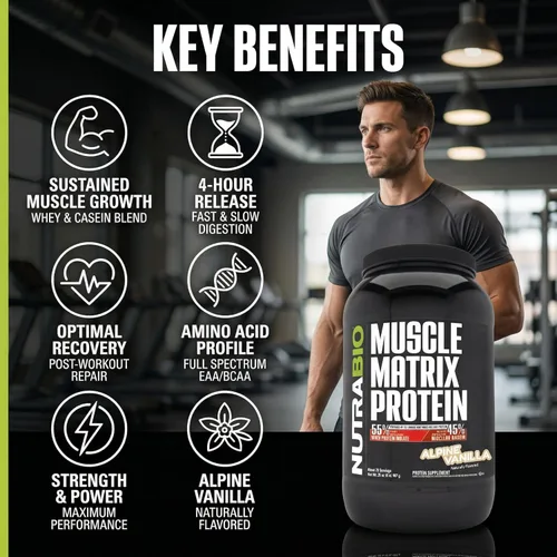 Miniatura 3 de NutraBio Muscle Matrix Proteína en polvo – 0.88 oz de proteína por cucharada – Combo aislado de suero y caseína micelar para liberación rápida