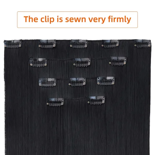 Miniatura 5 de Extensión de cabello negro oscuro, extensiones de cabello con clip, de 18 pulgadas, ondulado, sintético, 5.5 onzas, HSPCYGG de 22 pulgadas, cabello