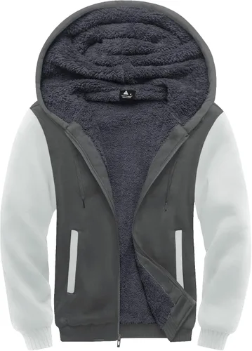 Miniatura 27 de SCODI Sudaderas con capucha para hombre, forro polar pesado, cremallera completa, forro de sherpa grueso, chaqueta con capucha