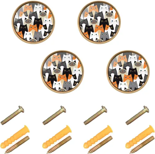 Miniatura 2 de Paquete de 4 pomos de armario con diseño de gatos lindos y gatitos, tiradores de muebles de cocina, baño, armario, puerta, manijas redondas
