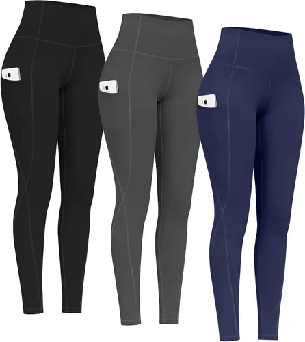 Miniatura 10 de PHISOCKAT Paquete de 2 pantalones de yoga de cintura alta con bolsillos, leggings de control de abdomen, leggings de yoga elásticos en 4 direcciones