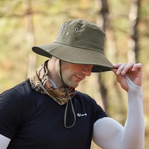 Miniatura 2 de Muryobao Men Sun Hat Summer Wide Brim UPF 50+ UV Protection Bucket Cap Waterproof Foldable Boonie Hats for Safari Fishing