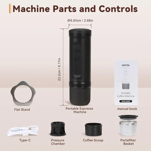 Miniatura 7 de DIVINOCAFFÉ Cafetera portátil para café expreso, cafetera eléctrica con autocalentamiento para viajes y campamentos, máquina de café expreso de 20