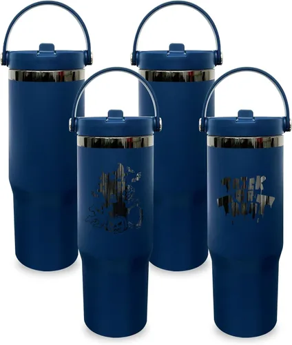 Miniatura 31 de Vaso de 30 onzas con asa superior, vaso aislado al vacío de doble pared con popote abatible, taza de café de viaje de 30 onzas con recubrimiento