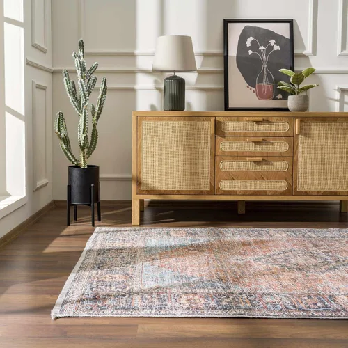 Miniatura 8 de Hauteloom Wentworth - Alfombra lavable a máquina para sala de estar, dormitorio, borde de medallón, diseño floral desteñido, oriental tradicional