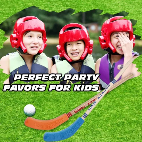 Miniatura 5 de TIHOOD 12 lápices de hockey y borradores – Suministros para fiestas temáticas de hockey de 9 pulgadas, divertidos lápices geniales para fanáticos