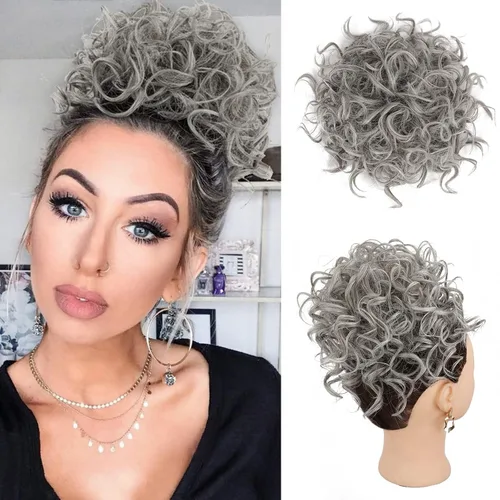 Miniatura 12 de Lommel Pieza de cabello desordenado, moño rizado, ondulado suelto, pieza de cabello con cordón elástico, moño desordenado, extensión de cola