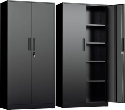 INTERGREAT Armario de almacenamiento de metal con cerradura, gabinete de almacenamiento de metal con cerradura de 72 pulgadas de alto con puertas de