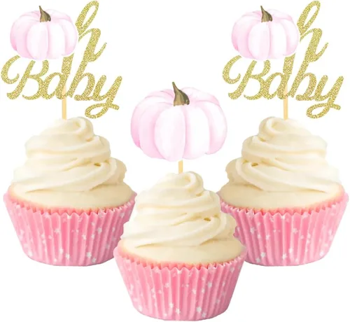 Miniatura 13 de Pumpkin Oh Baby - Decoración para cupcakes con temática de calabaza, para baby shower, cumpleaños, Acción de Gracias, Halloween, fiesta, suministros