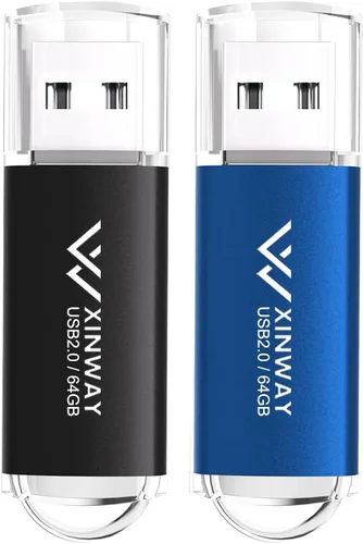 Memorias USB 2.0 de 64 GB, unidades de memoria USB, 2 unidades de colores mezclados: negro y azul 64GB - Negro Azul