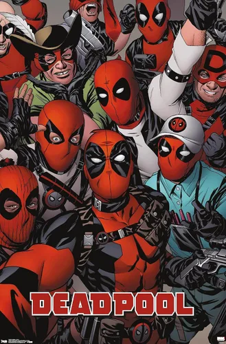 Miniatura 11 de Marvel Comics Deadpool - Póster de pared con caras, 22.4 pulgadas de largo x 14.7 pulgadas de ancho, versión enmarcada de madera de granero