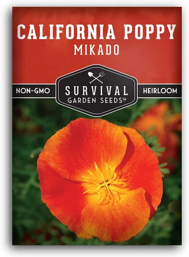 Paquete de 1 semilla de amapola Mikado California para plantar, paquete con instrucciones para cultivar amapolas rojas en tu huerto casero, variedad