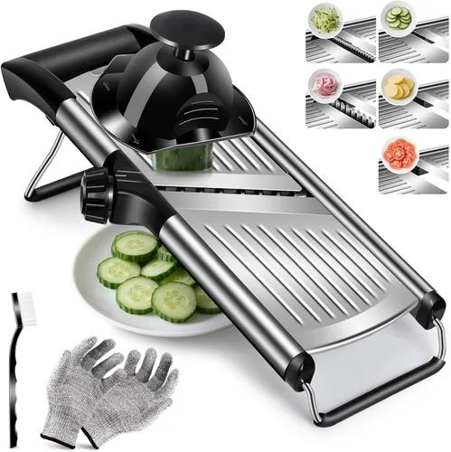 Masthome Mandolina Cortadora de alimentos de grosor ajustable para queso, frutas, verduras, cortador de alimentos de acero inoxidable, cortador de