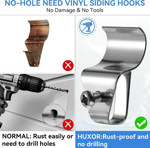 Miniatura 3 de HUXOR Clips de revestimiento, paquete de 20 ganchos laterales de vinilo para colgar parpadeos al aire libre, Arlo, cámaras de anillo, sin taladrar