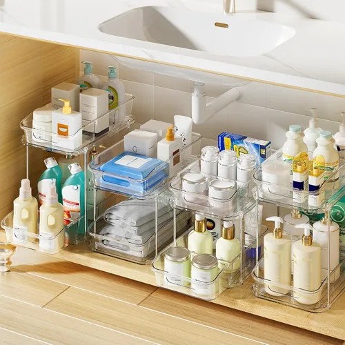 Miniatura 13 de Delamu Organizadores y almacenamiento de 2 niveles para debajo del fregadero, organizadores de gabinete de baño apilables multiusos, organización
