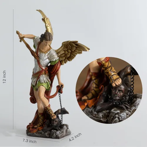 Miniatura 2 de BC - Estatua de San Miguel católico, figura de arcángel de 12 pulgadas de alto, protector de los fieles, decoración católica del hogar, escultura